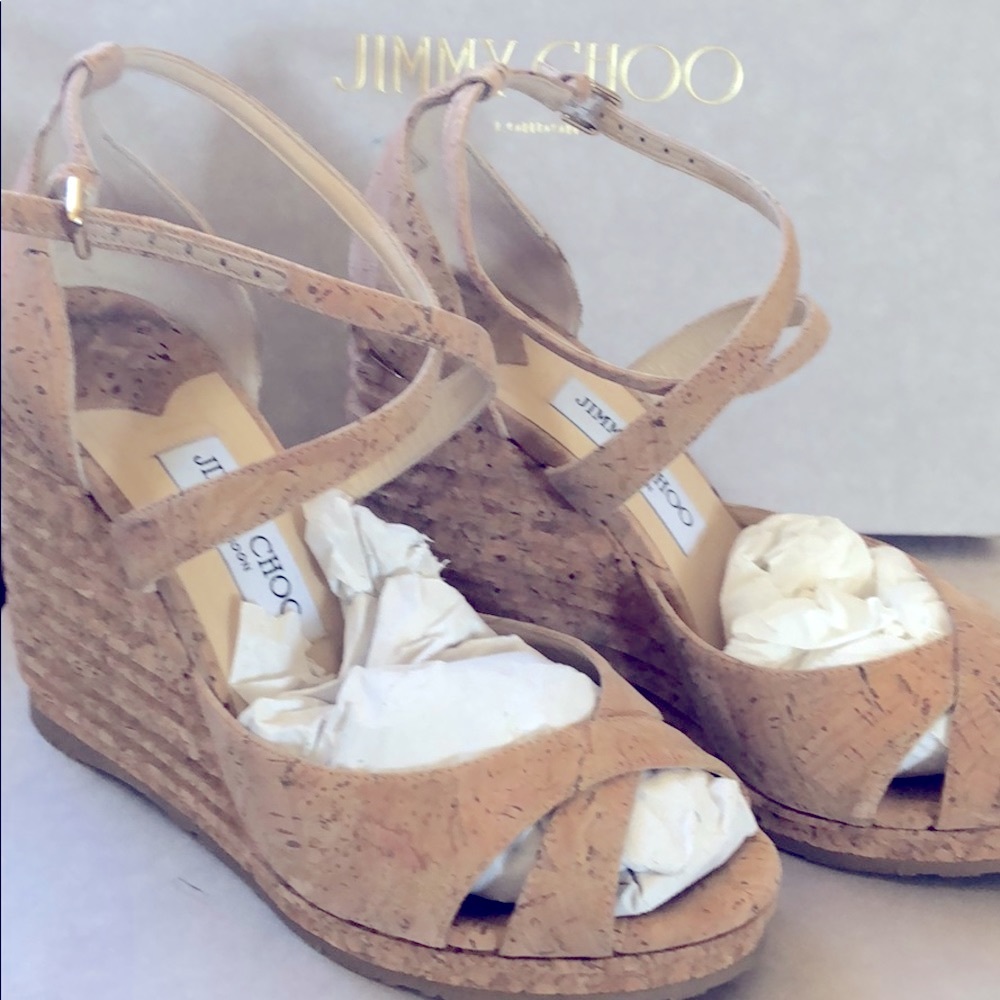 Authentic Jimmy Choo wedges, laser stripped cork